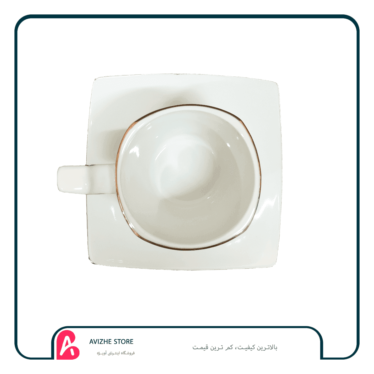 فنجان و نعلبکی چینی لب طلا (نعلبکی چهار گوش) — تصویر ۲