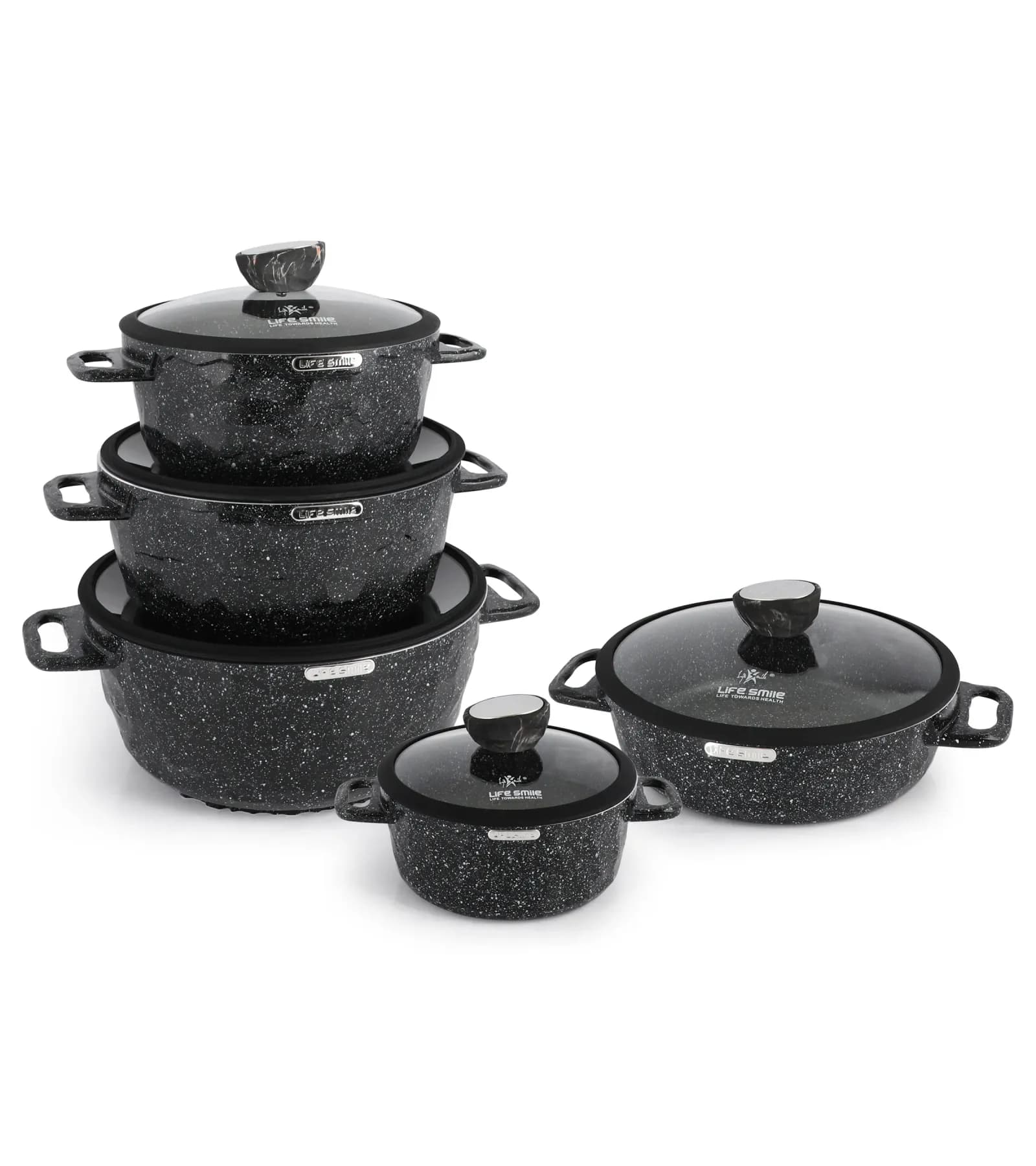 سرویس قابلمه گرانیتی لایف اسمایل 10 پارچه طرح سنگ مدل ST10-BLACK — تصویر ۱۰