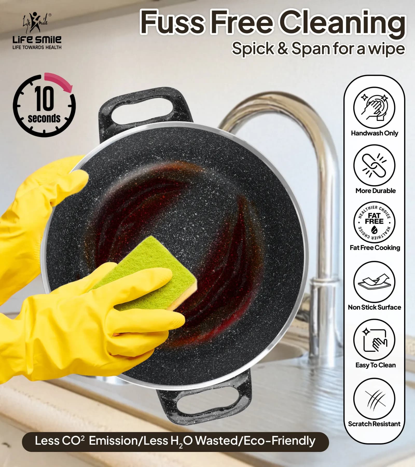 سرویس قابلمه گرانیتی لایف اسمایل 10 پارچه طرح سنگ مدل ST10-BLACK — تصویر ۴