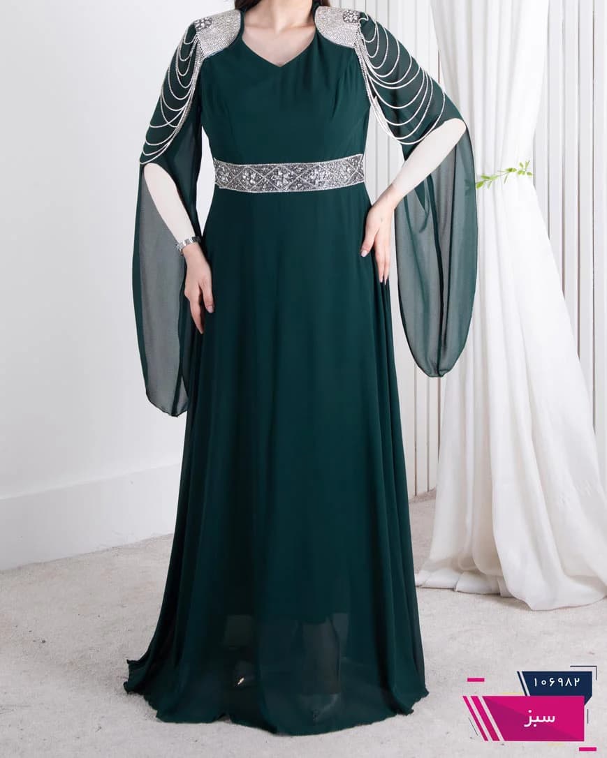 پیراهن مجلسی سرشونه و کمر سنگدوزی — تصویر ۱۱