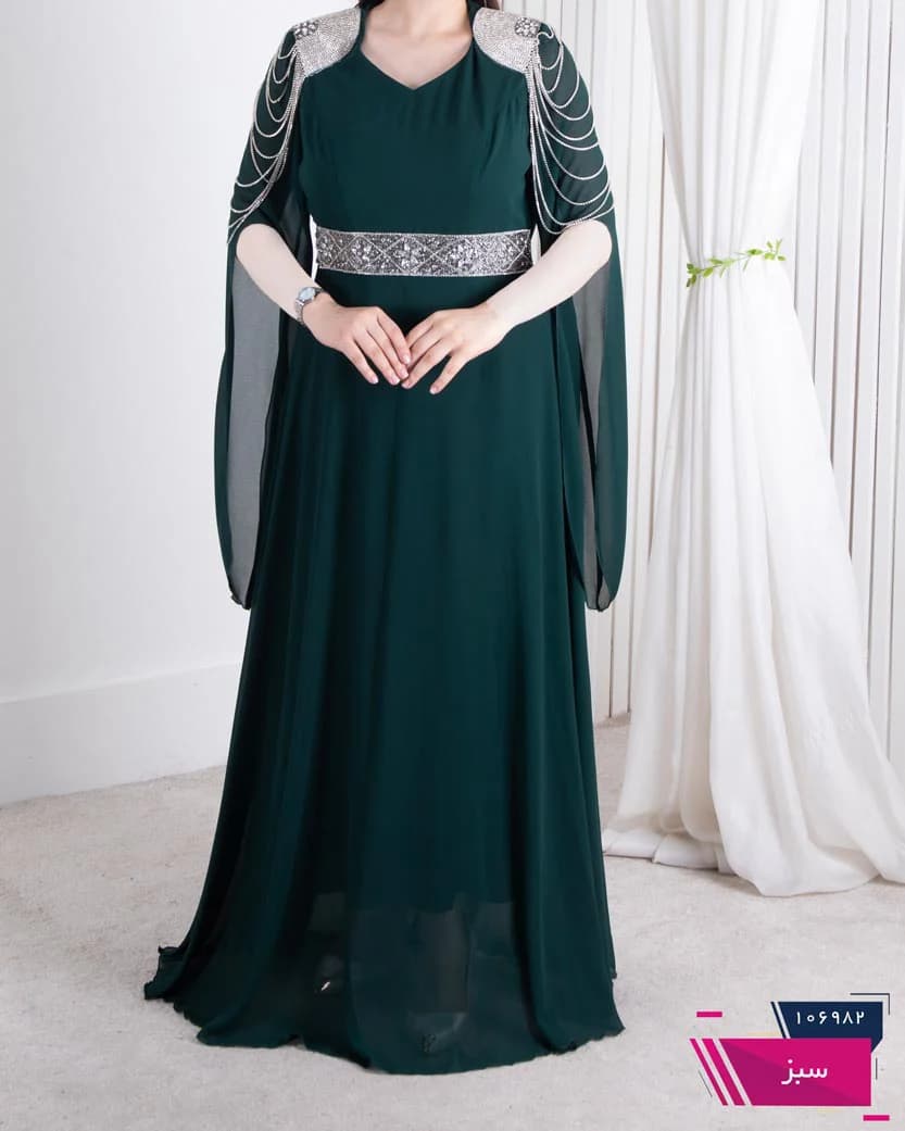 پیراهن مجلسی سرشونه و کمر سنگدوزی — تصویر ۱۰