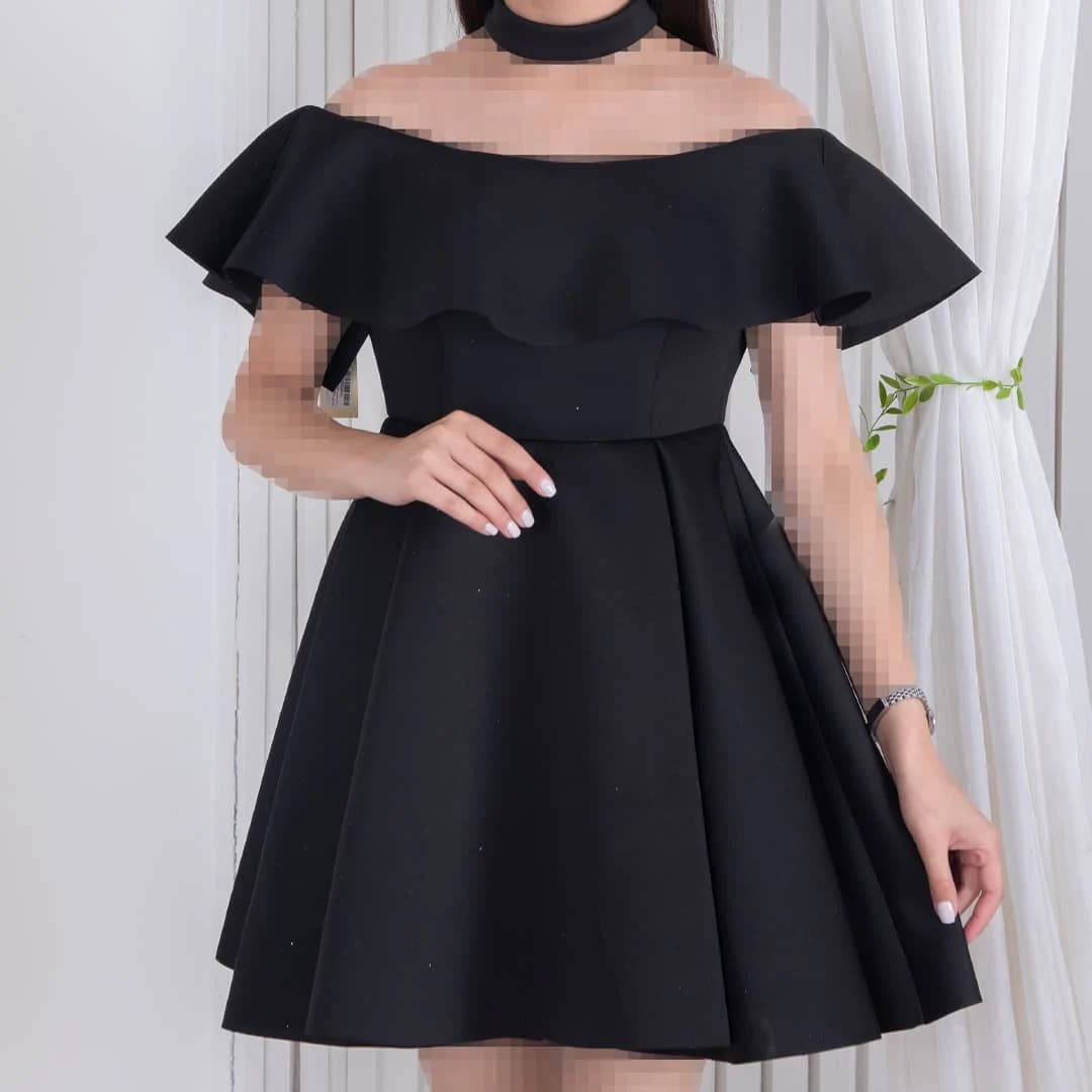 پیراهن مجلسی کوتاه یقه قایقی TAFFETA