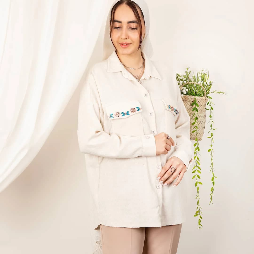 شومیز لینن دوجیب سنگ دوزی LOBAS — تصویر ۴