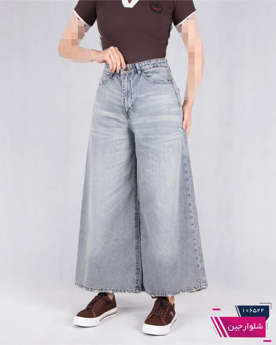شلوار جین دخترونه کراپ فول بگ THREE JEANS 19001 — تصویر ۴