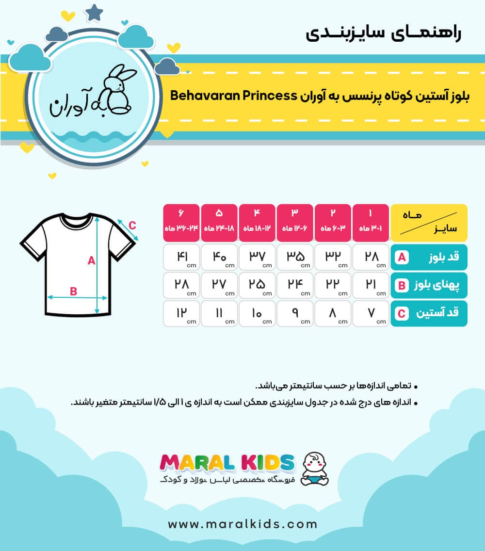بلوز آستین کوتاه (تیشرت) نوزاد دخترانه طرح پرنسس به آوران Behavaran Princess — تصویر ۳