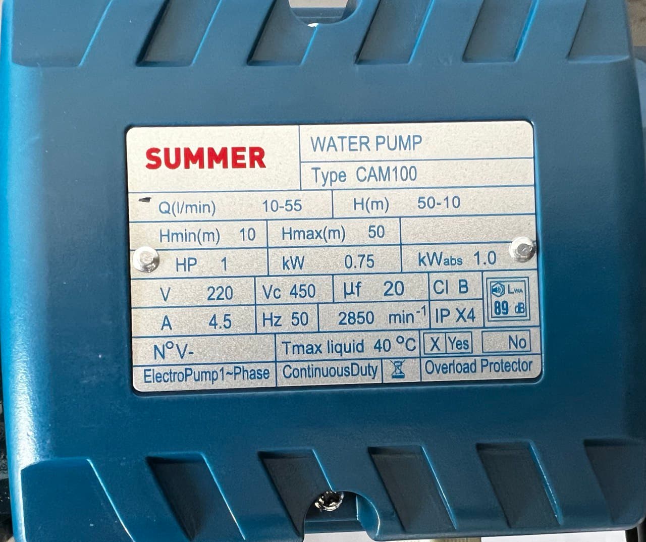 الکتروپمپ جتی یک اسب سامر مدل SUMMER CMA 100 — تصویر ۲