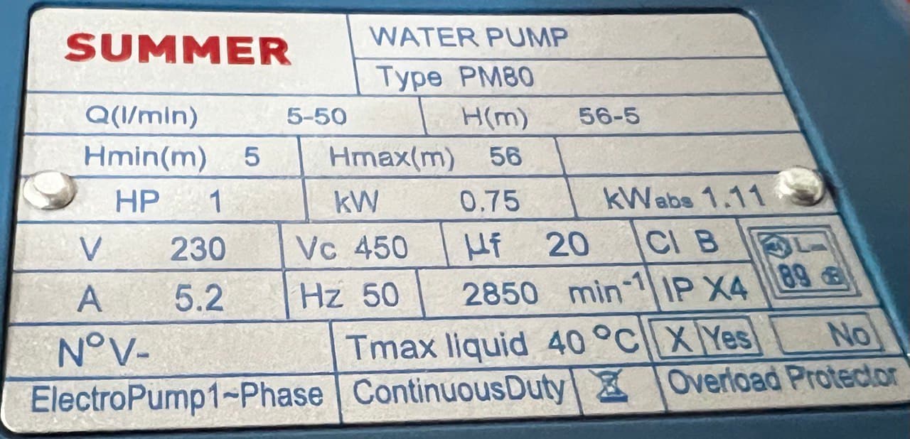 الکتروپمپ یک اسب محیطی سامر مدل SUMMER PM 80 — تصویر ۵