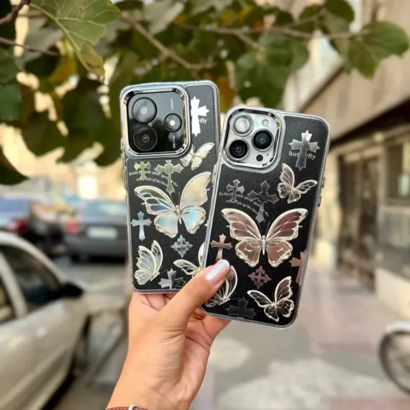 قاب گوشی iPhone 13 / 14 آیفون آینه ای طرح پروانه کد 987 — تصویر ۵