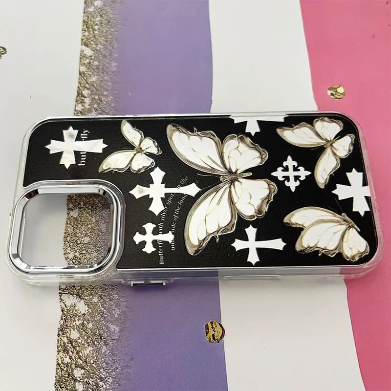 قاب گوشی iPhone 16 آیفون آینه ای طرح پروانه کد 987 — تصویر ۴