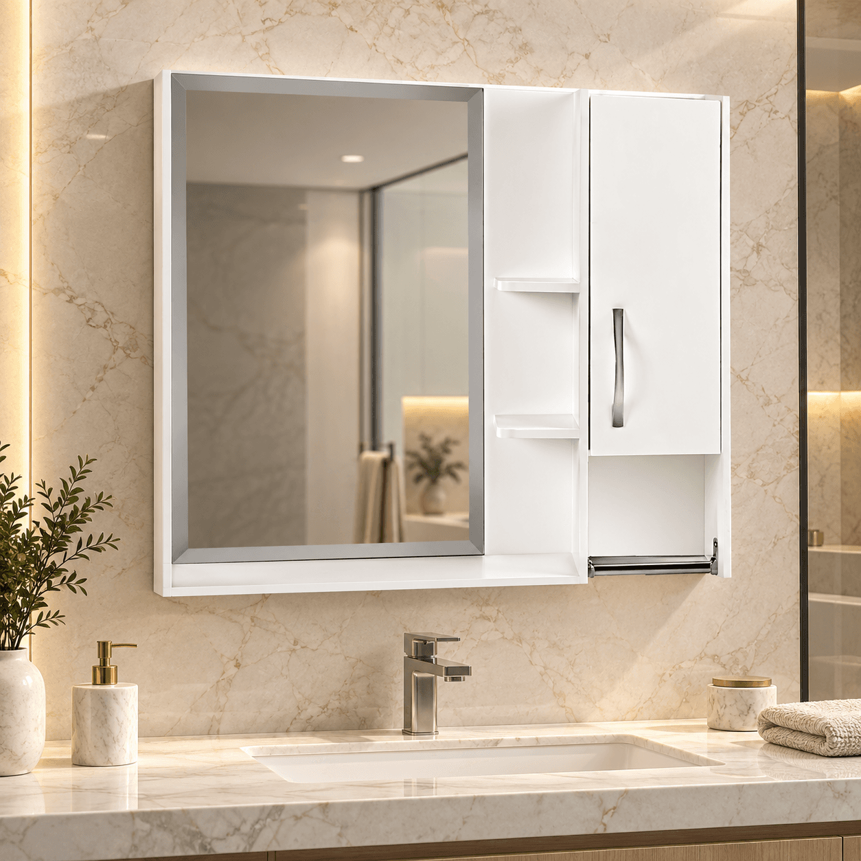 آینه باکس مدرن سفید زرین نیک کد ZB068 — تصویر ۲