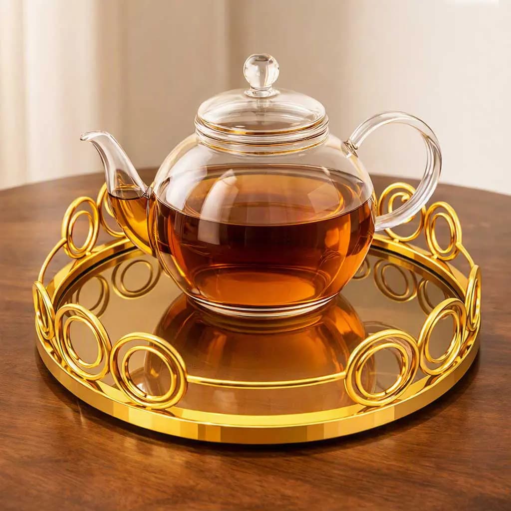 سینی پذیرایی کف آینه ای لوکس گرد آبکاری شده — تصویر ۲