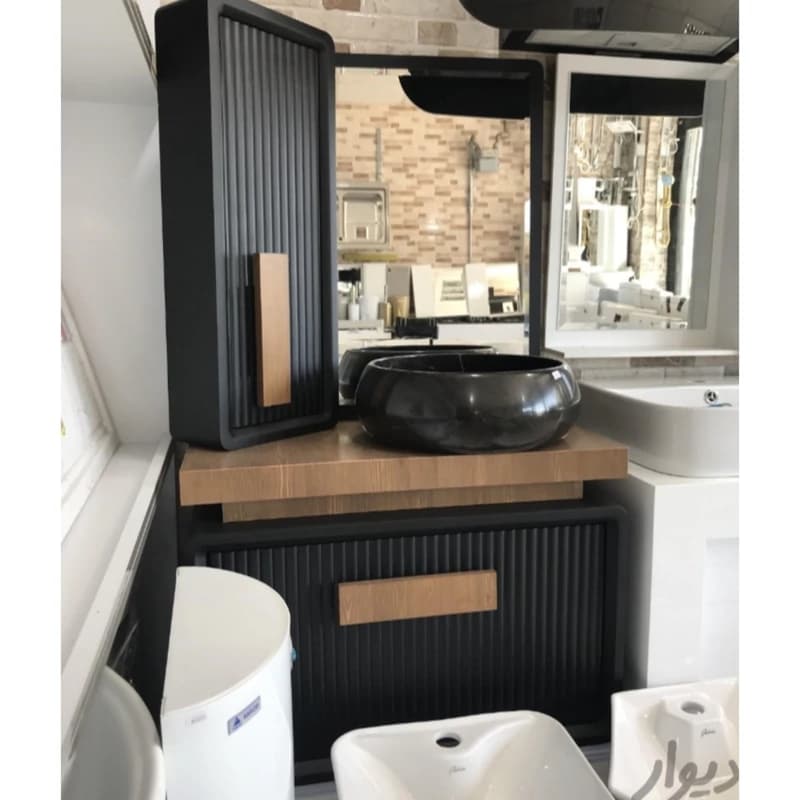 روشویی کابینتی pvc مشکی لوتوس فول ست سایز 60 در 40 همراه آینه باکس