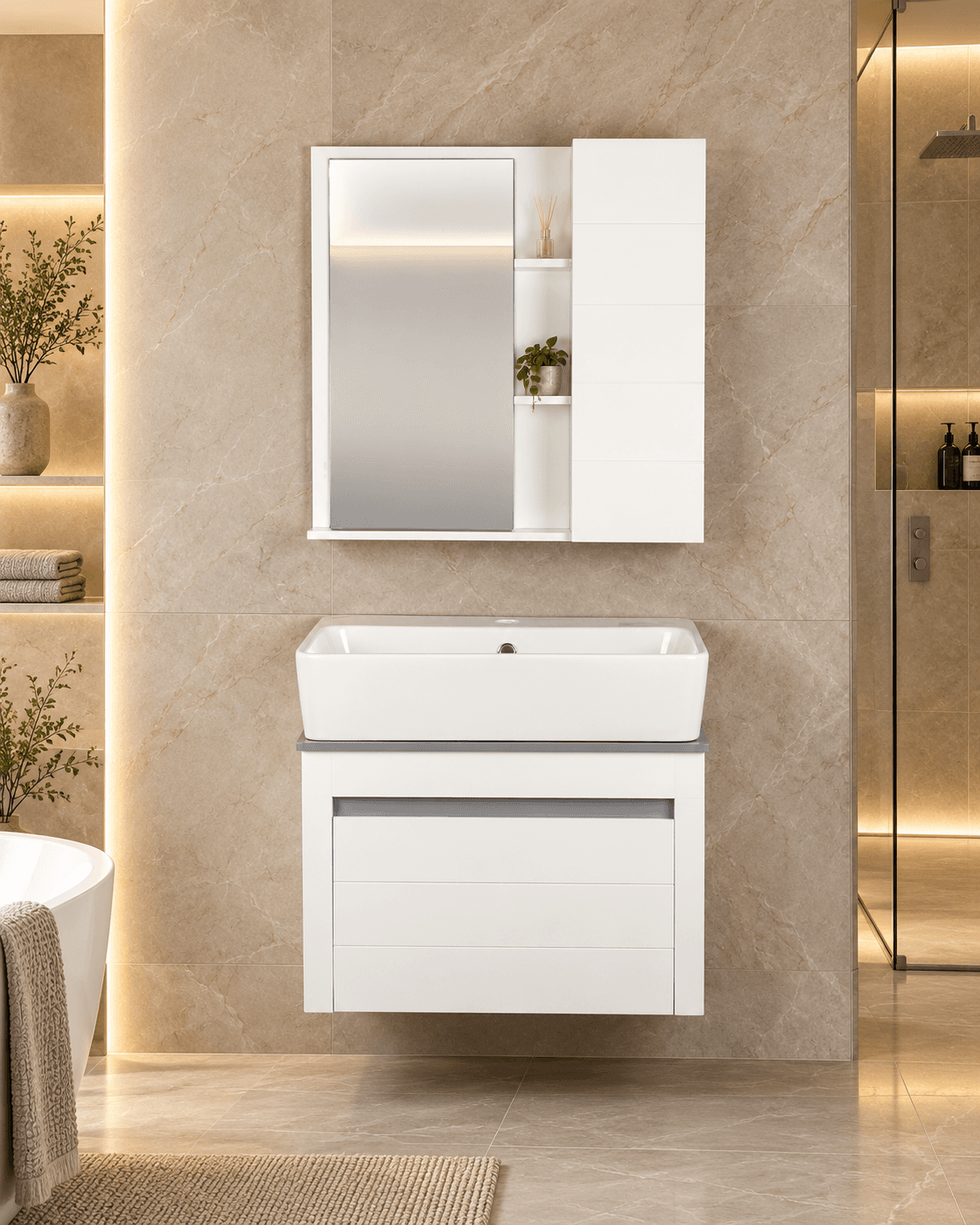 روشویی کابینتی و آینه باکس 40*60 طرح الیزه — تصویر ۲