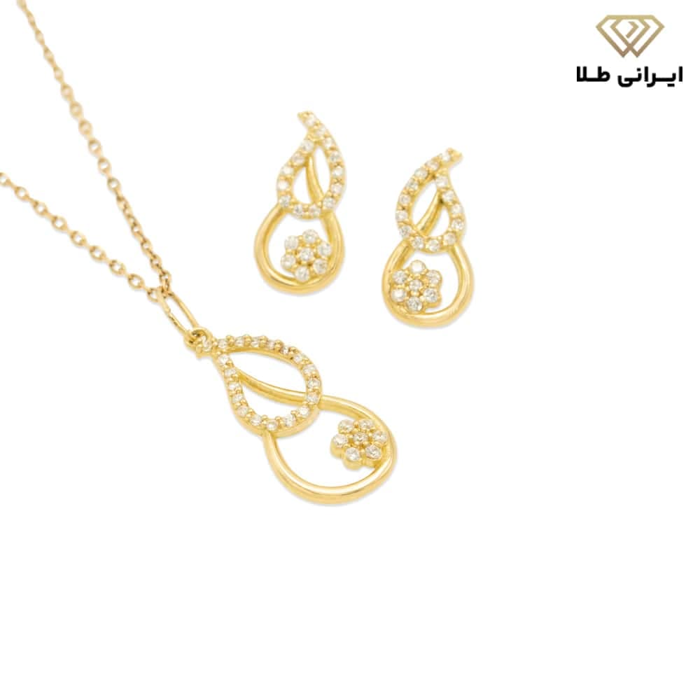 نیم ست طلا زنانه نگین دار طرح قطره