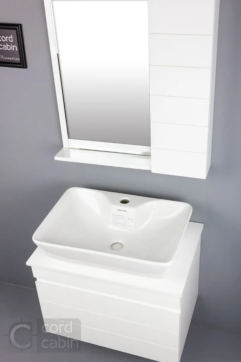 روشویی کابینتی و آینه باکس 40*60 طرح تمام سفید — تصویر ۳