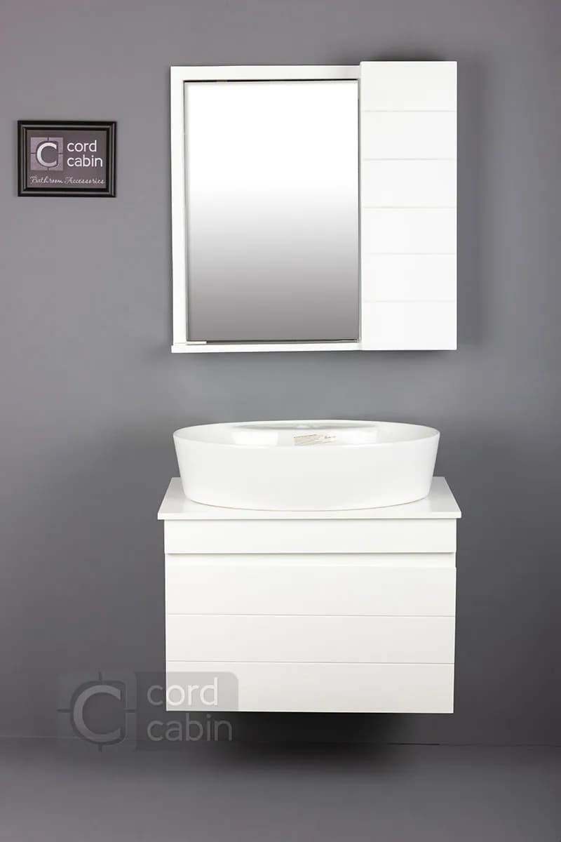 روشویی کابینتی و آینه باکس طرح تمام سفید پاپیتال چینی کرد