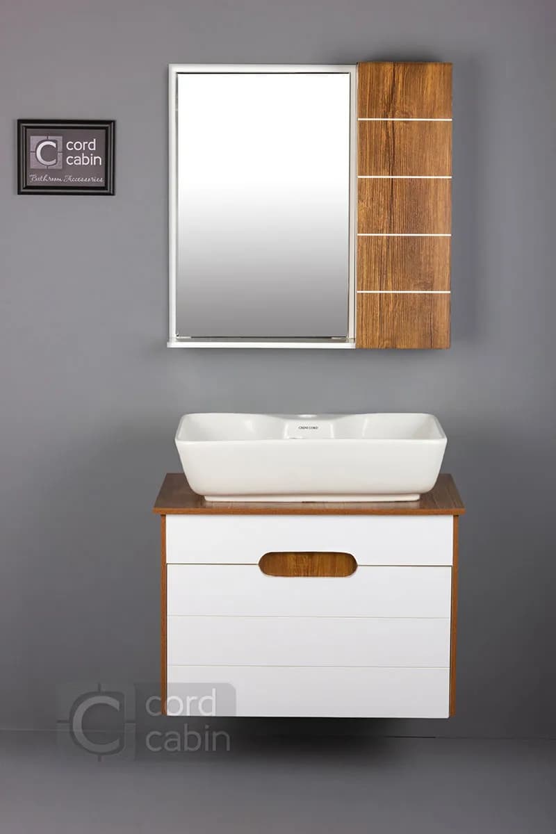 روشویی کابینتی و آینه باکس طرح سفید چوب تولیپ چینی کرد
