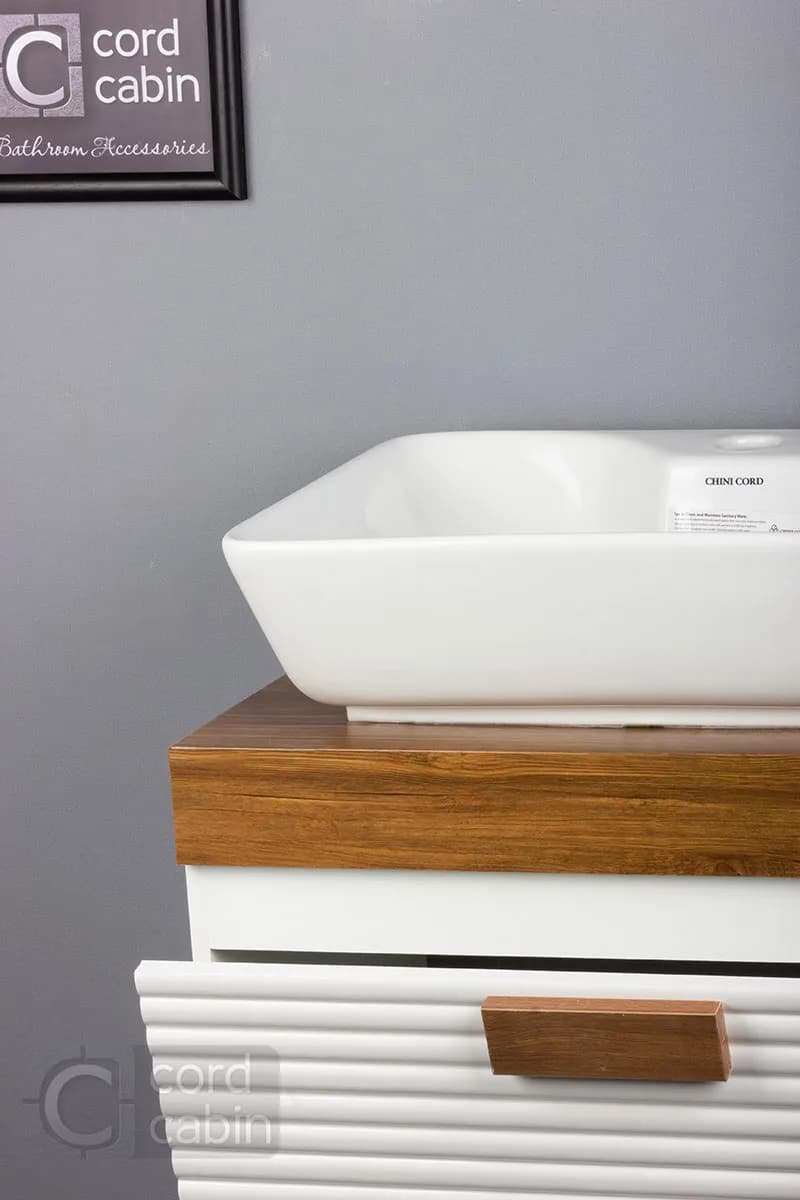 روشویی کابینتی و آینه باکس طرح بامبو سفید چوب تولیپ چینی کرد — تصویر ۴
