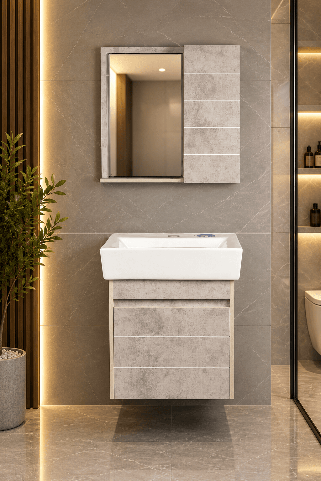 روشویی کابینتی و آینه باکس آتیلا طرح طوسی پتینه سینا — تصویر ۹