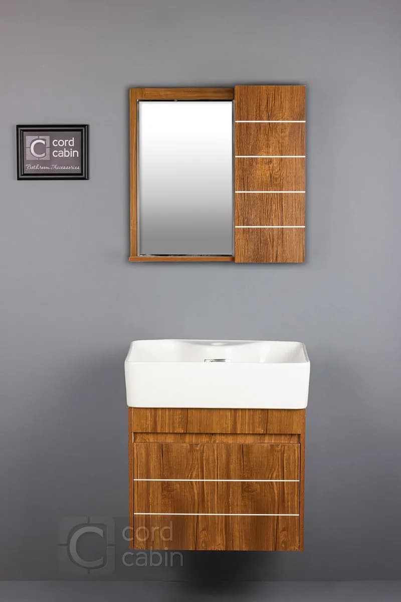 روشویی کابینتی و آینه باکس طرح چوب بدون صفحه امرالد