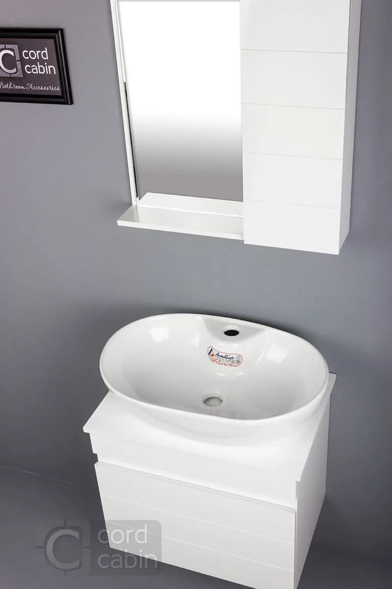روشویی کابینتی و آینه باکس طرح تمام سفید بیضی آرمیتاژ — تصویر ۳
