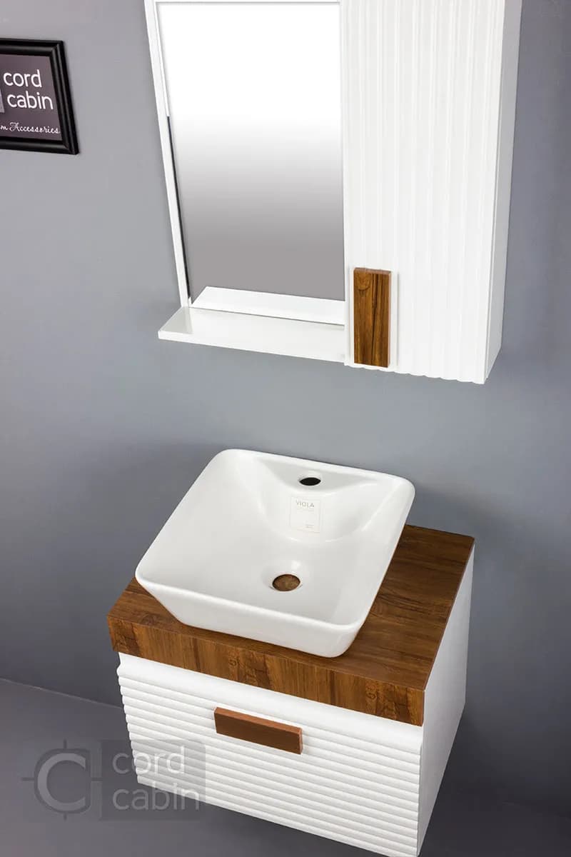 روشویی کابینتی و آینه باکس طرح بامبو سفید چوب مربع ویولا — تصویر ۶