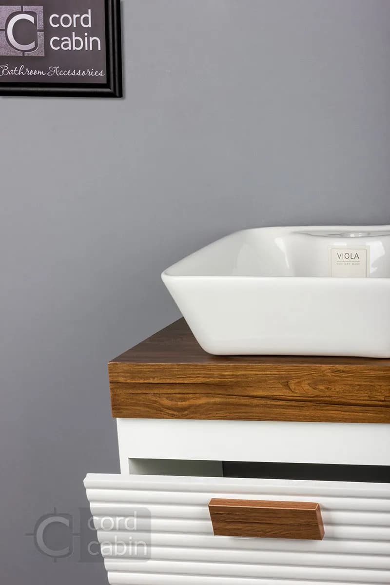 روشویی کابینتی و آینه باکس طرح بامبو سفید چوب مربع ویولا — تصویر ۷