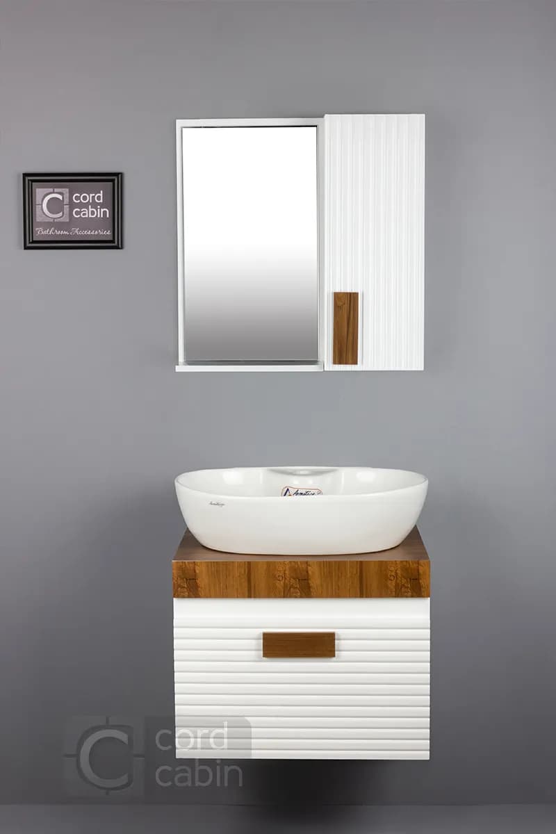 روشویی کابینتی طرح بامبو سفید چوب بیضی آرمیتاژ — تصویر ۴