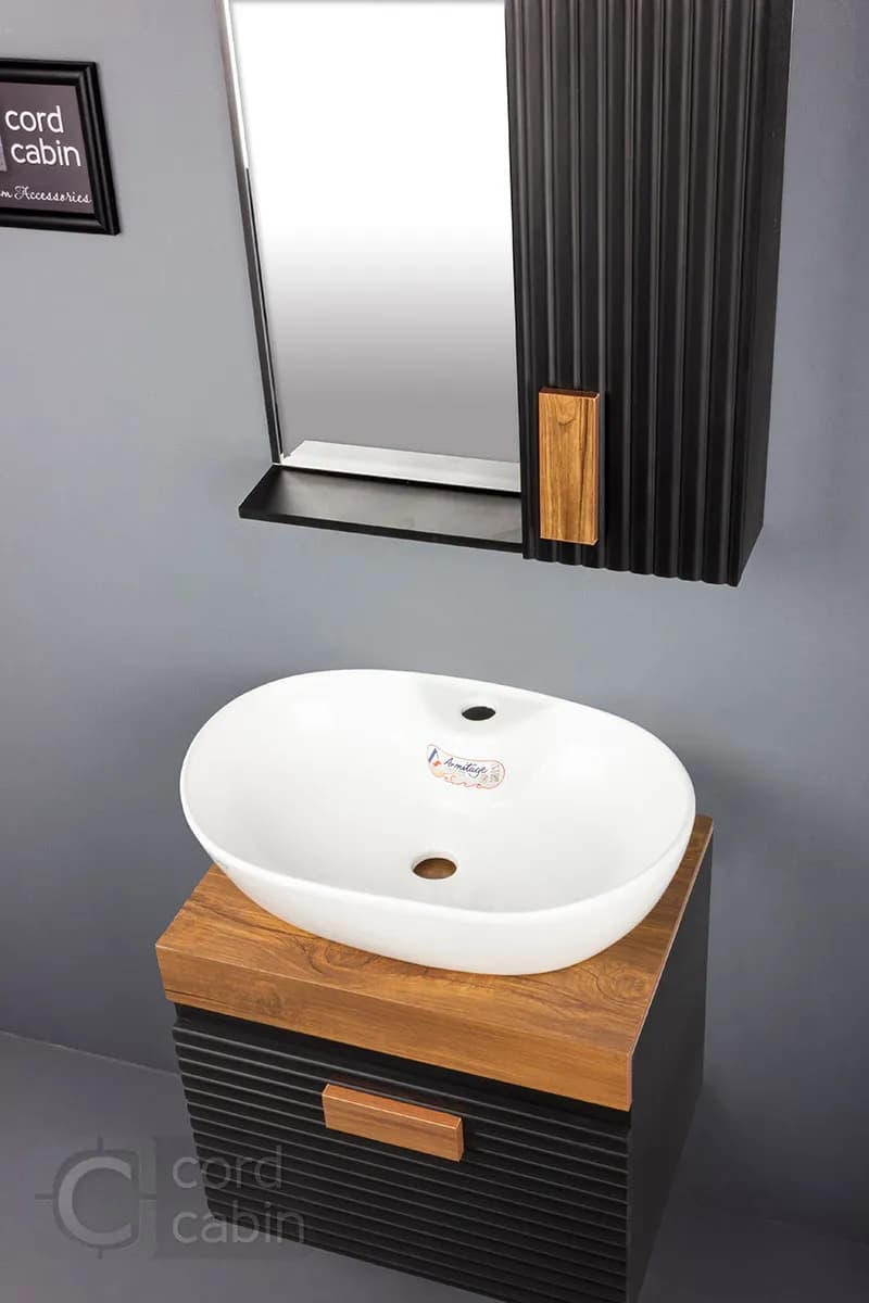 روشویی کابینتی طرح بامبو مشکی چوب بیضی آرمیتاژ — تصویر ۷