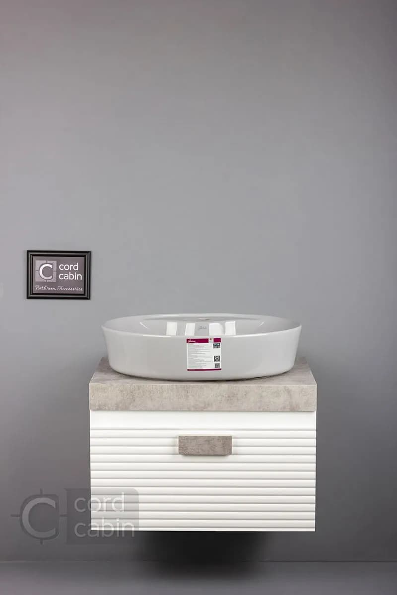 روشویی کابینتی طرح بامبو سفید پتینه طوسی بیضی گاتریا — تصویر ۵