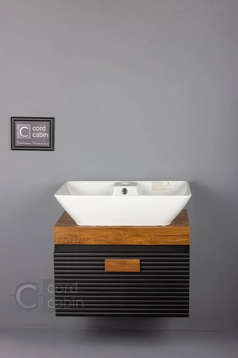 روشویی کابینتی طرح بامبو مشکی چوب والریا چینی کرد