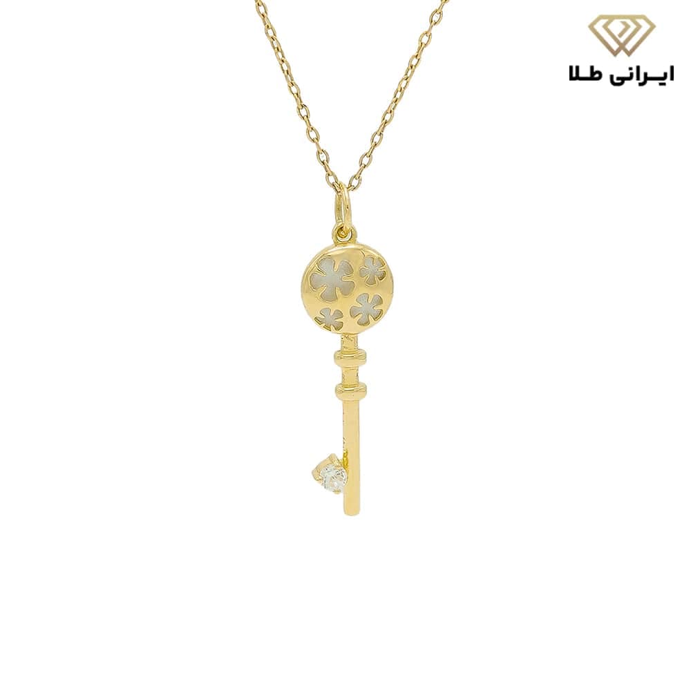 گردنبند طلا زنانه فانتزی طرح کلید نگین دار