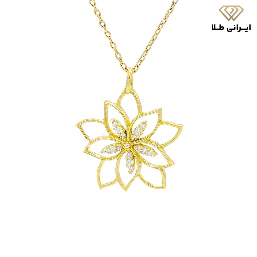 گردنبند طلا زنانه فانتزی طرح گل نگین دار — تصویر ۳