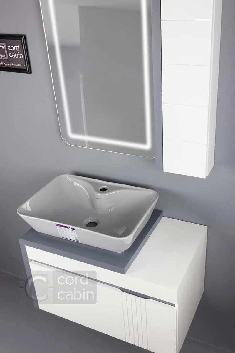 روشویی کابینتی و آینه باکس طرح پراتو سفید طوسی مستطیل طوسی گاتریا — تصویر ۸