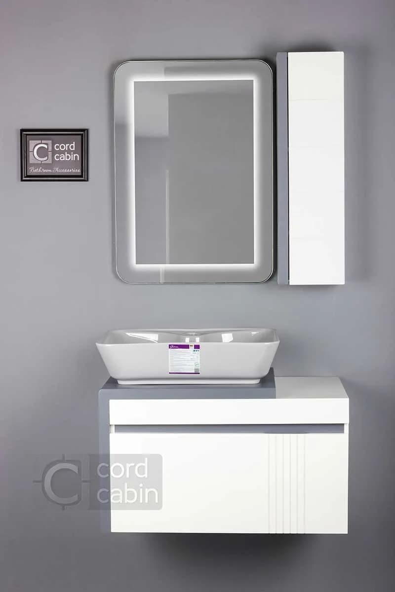 روشویی کابینتی و آینه باکس طرح پراتو سفید طوسی مستطیل طوسی گاتریا — تصویر ۵