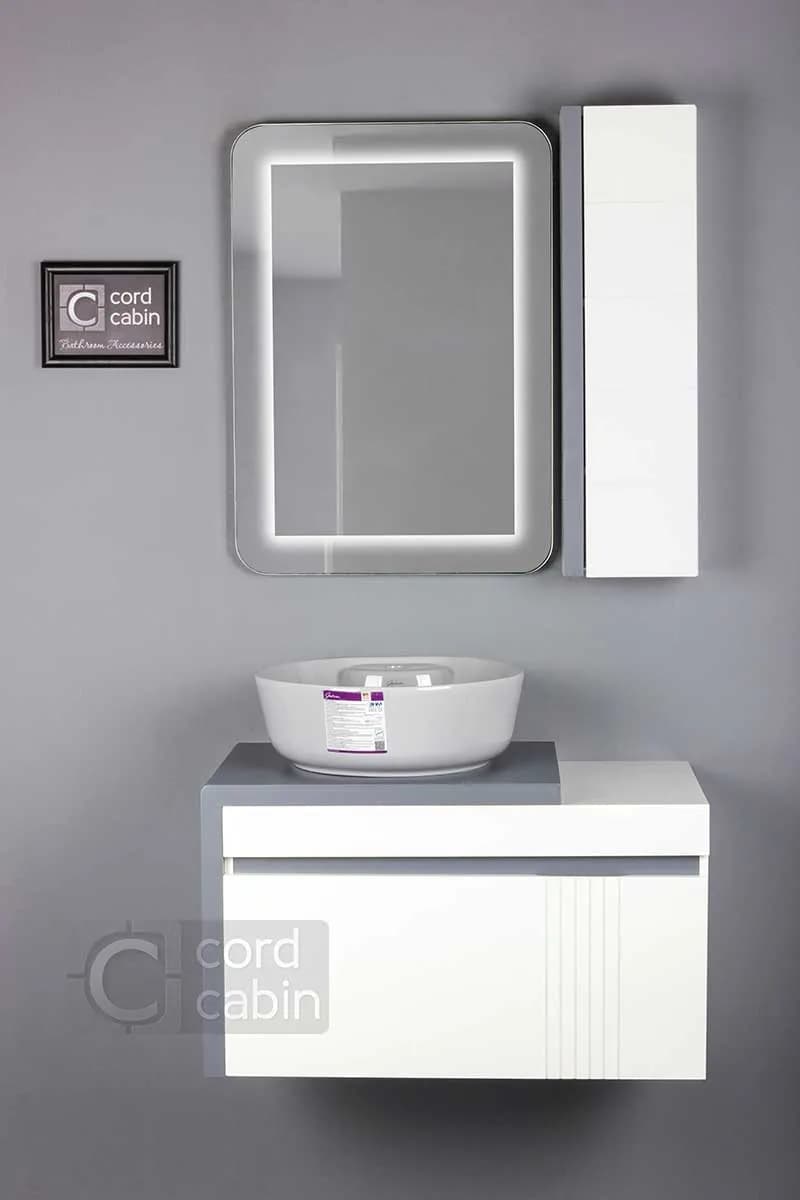 روشویی کابینتی و آینه باکس طرح پراتو سفید طوسی گرد طوسی گاتریا