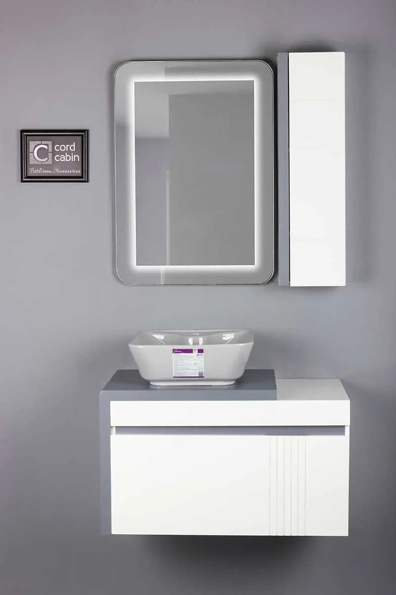 روشویی کابینتی و آینه باکس طرح پراتو سفید طوسی مربع طوسی گاتریا