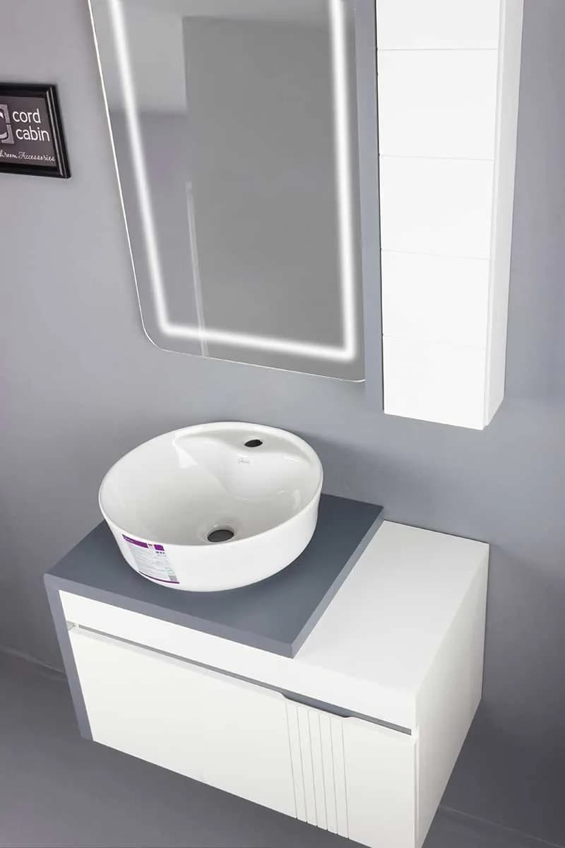 روشویی کابینتی و آینه باکس طرح پراتو سفید طوسی گرد سفید گاتریا — تصویر ۸
