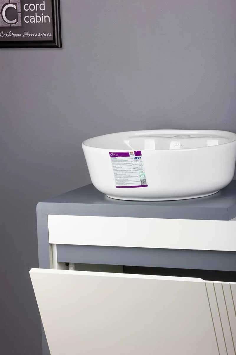 روشویی کابینتی و آینه باکس طرح پراتو سفید طوسی گرد سفید گاتریا — تصویر ۶