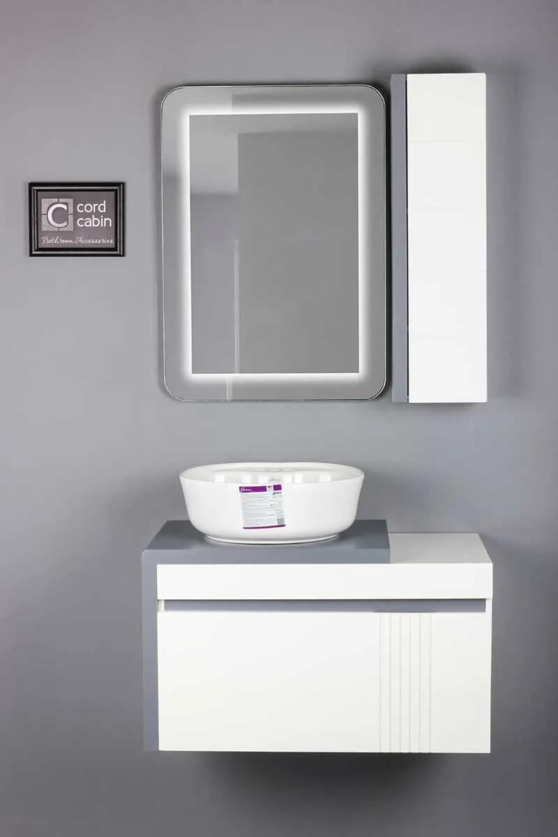 روشویی کابینتی و آینه باکس طرح پراتو سفید طوسی گرد سفید گاتریا