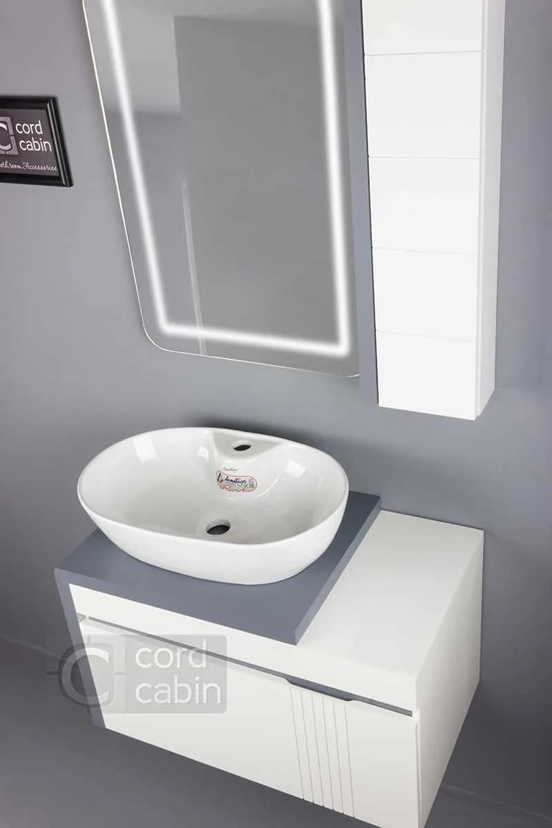 روشویی کابینتی و آینه باکس طرح پراتو سفید طوسی گرد سفید نسترن آرمیتاژ — تصویر ۸