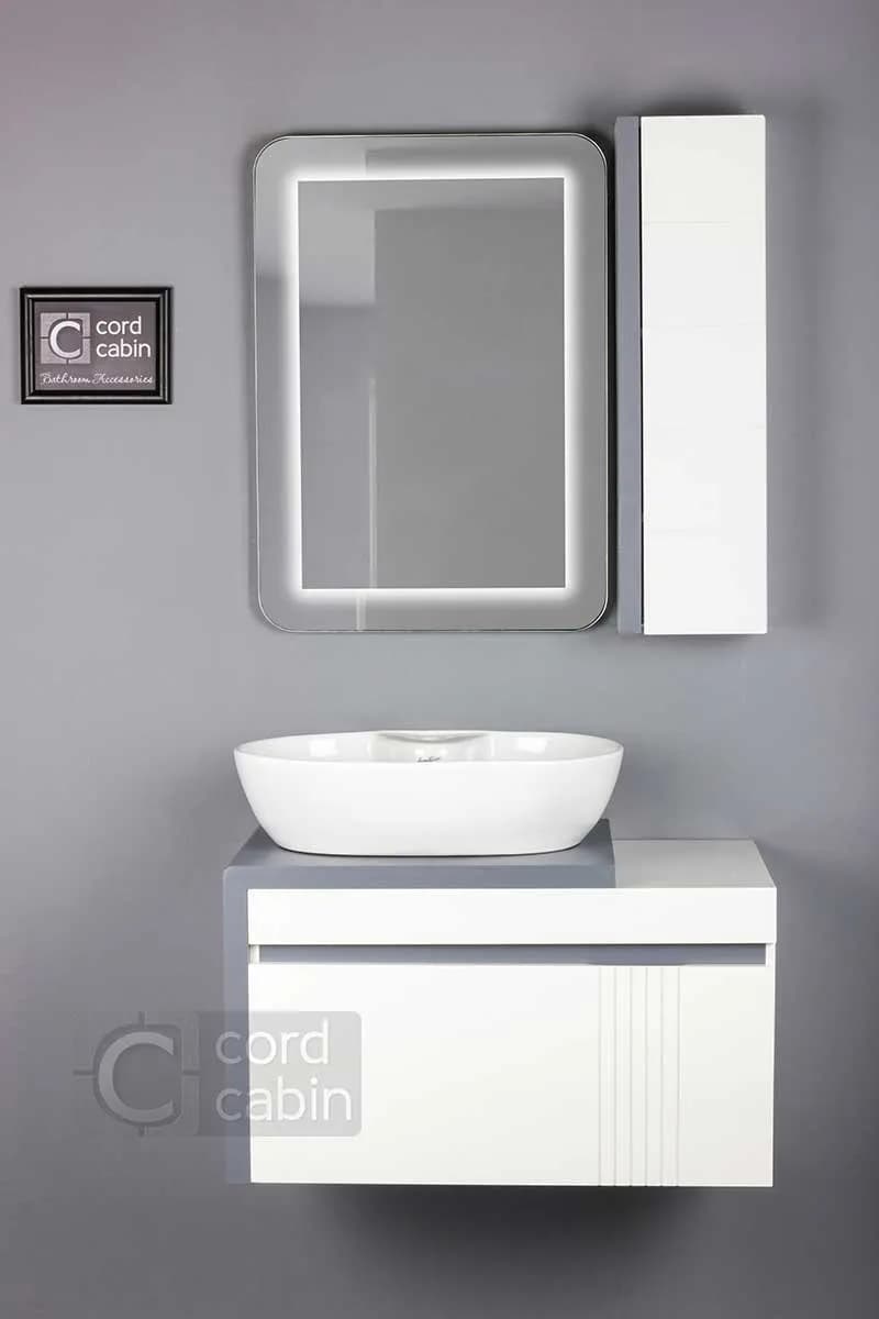 روشویی کابینتی و آینه باکس طرح پراتو سفید طوسی گرد سفید نسترن آرمیتاژ — تصویر ۵