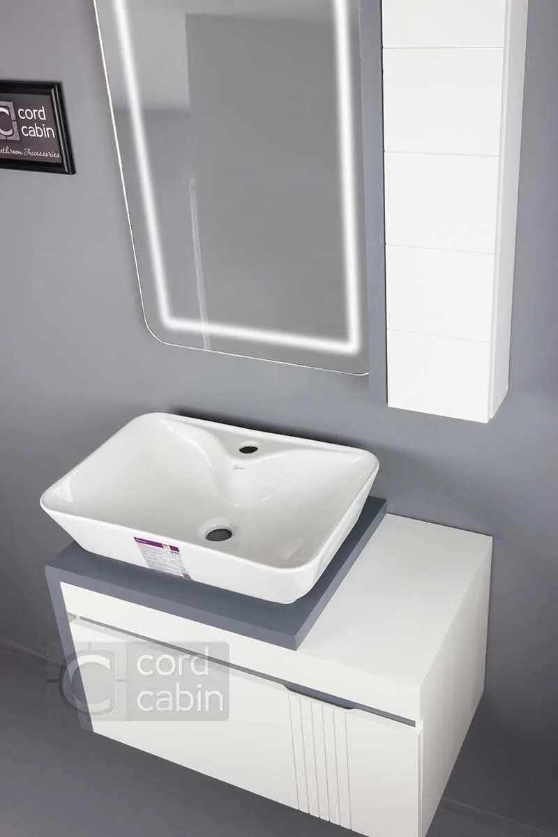 روشویی کابینتی و آینه باکس طرح پراتو سفید طوسی مستطیل سفید گاتریا — تصویر ۸
