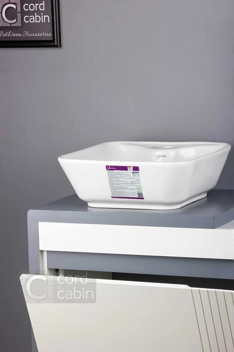 روشویی کابینتی و آینه باکس طرح پراتو سفید طوسی مربع سفید گاتریا — تصویر ۲
