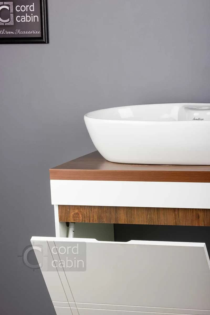 روشویی کابینتی طرح پرشین سفید چوب بیضی آرمیتاژ — تصویر ۵