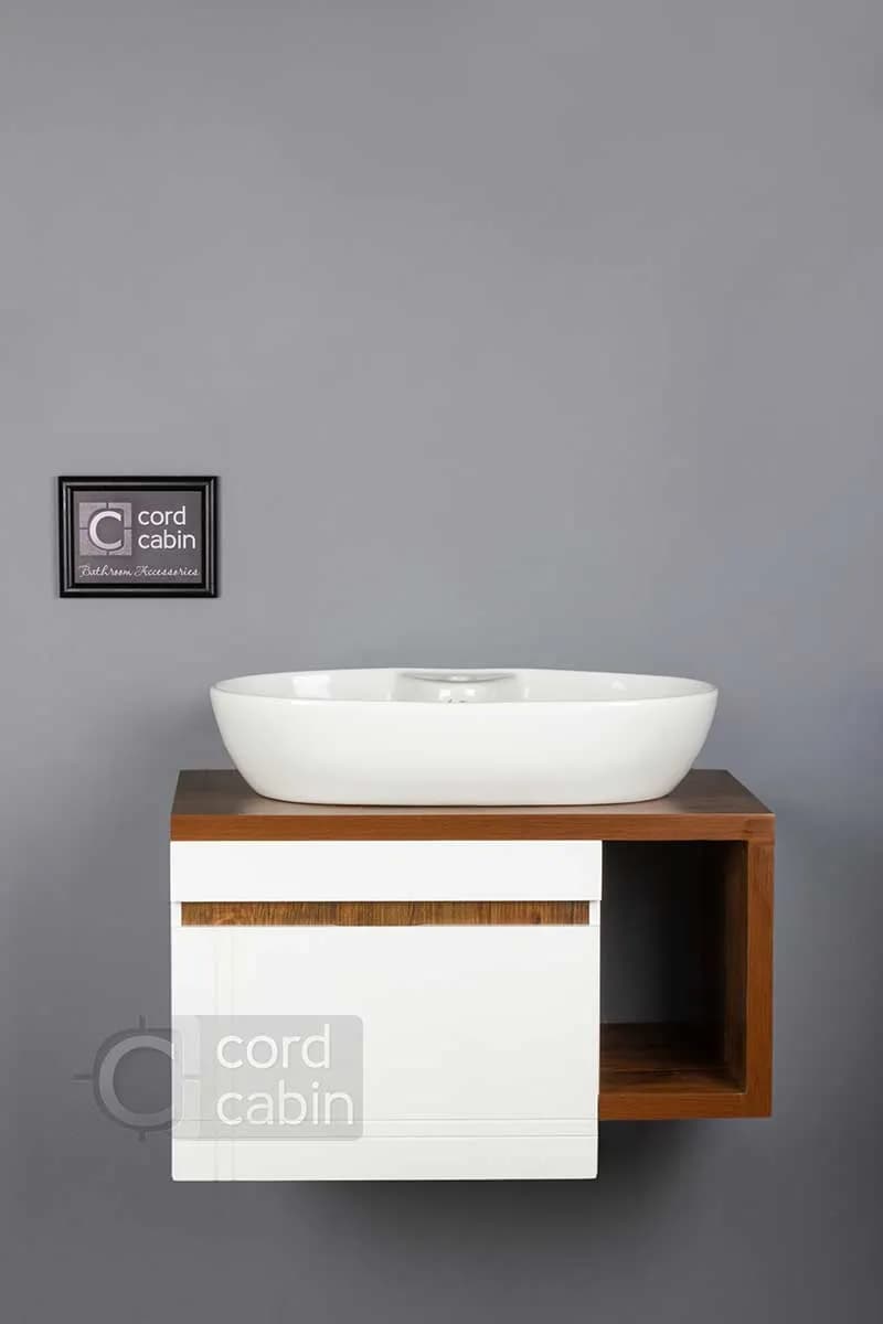روشویی کابینتی طرح پرشین سفید چوب بیضی آرمیتاژ — تصویر ۴