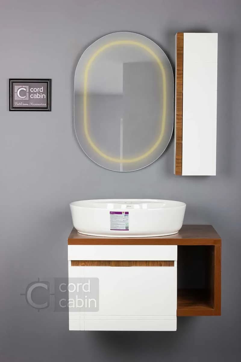 روشویی کابینتی و آینه باکس طرح پرشین سفید چوب بیضی گاتریا سفید