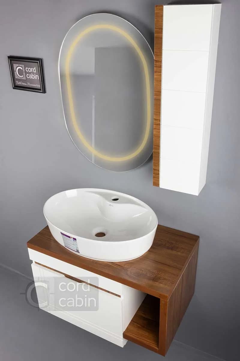 روشویی کابینتی طرح پرشین سفید چوب بیضی گاتریا سفید — تصویر ۲