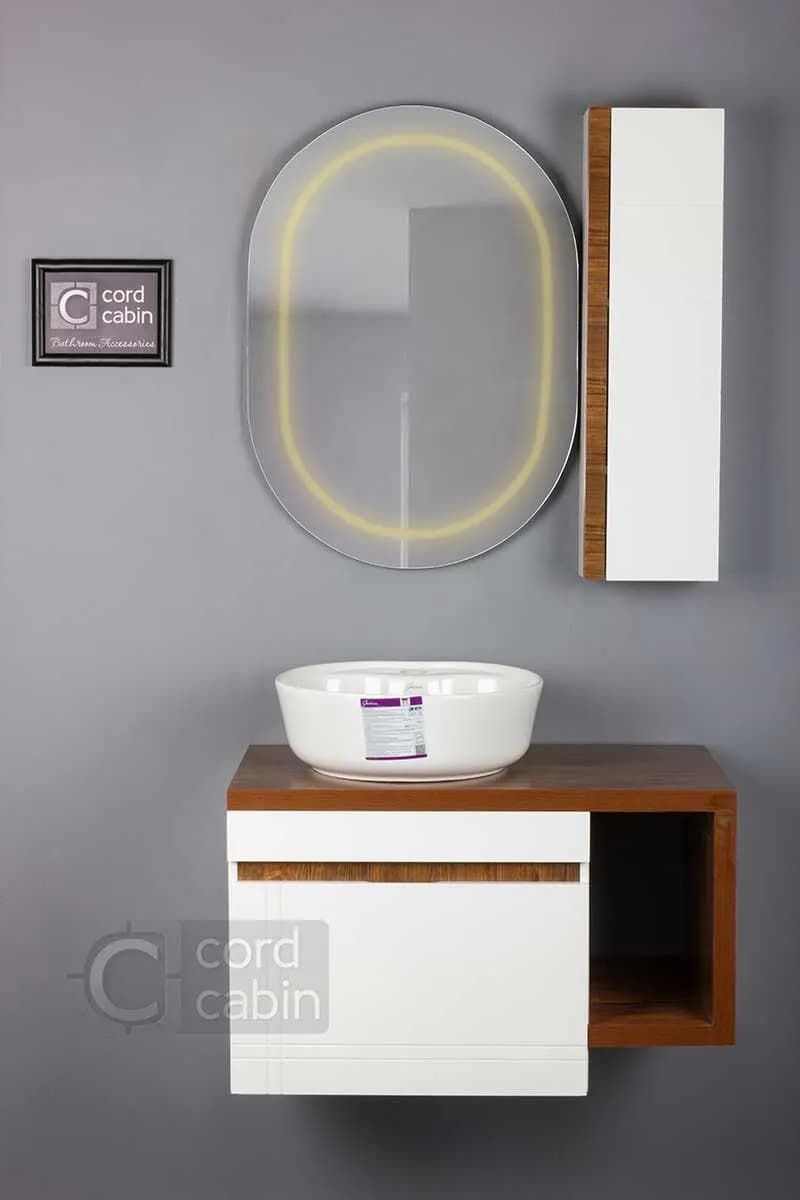 روشویی کابینتی و آینه باکس طرح پرشین سفید چوب گرد گاتریا سفید