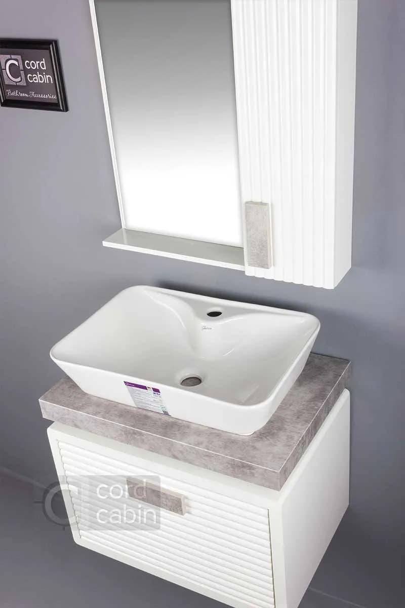 روشویی کابینتی طرح ریماک سفید پتینه با کاسه مستطیل سفید گاتریا — تصویر ۷
